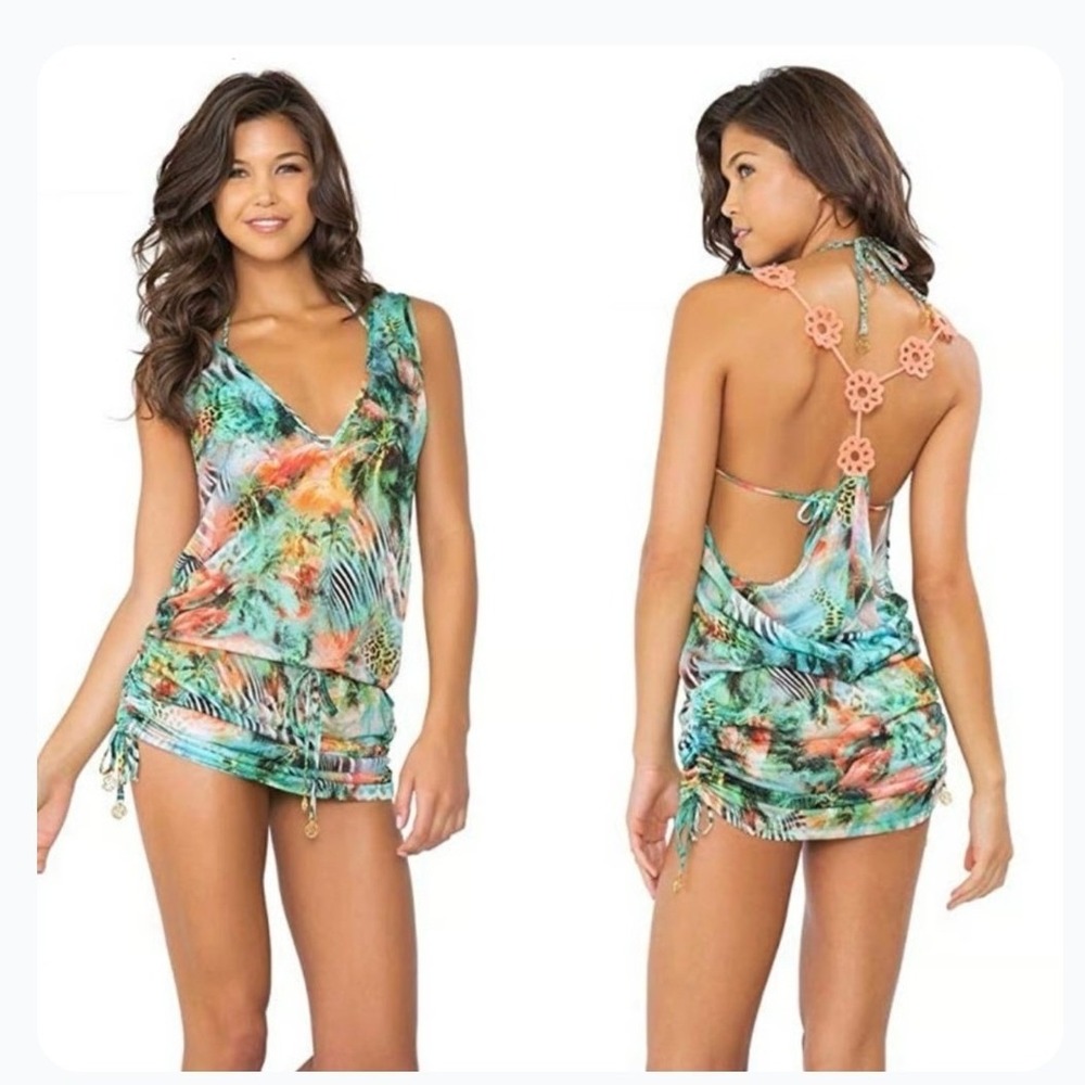 Luli Fama Miami Nice Crochet Swim Cover Up Dress Size L Tropical Resort Vacation